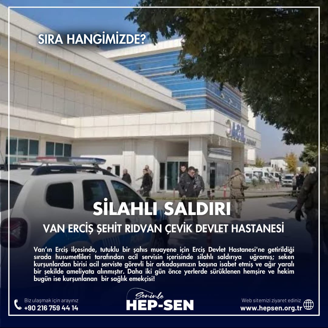 SİLAHLI SALDIRI!

Van Erciş Şehit Rıdvan Çevik Devlet Hastanesi

Van’ın Erciş ilçesinde, tutuklu bir şahıs muayene için Erciş Devlet Hastanesi'ne getirildiği sırada husumetlileri tarafından acil servisin içerisinde silahlı saldırıya  uğramış; seken kurşunlardan birisi acil