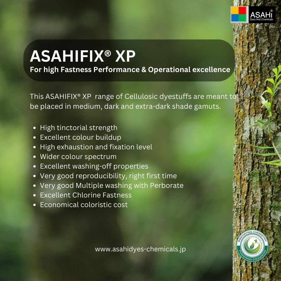 Asahidyes's tweet photo. ASAHIFIX XP
For high fastness performance & operational excellence
#asahidyes #sustainablesolutions #zdhc #reactivedyes #sustainability #dyeing #ecology #etad #bluesign #environment #innovation #gots #adidas #PVH #Inditex #nike #highfastnessrequirements #bangladesh #japan https://t.co/f1jsd5IUBj