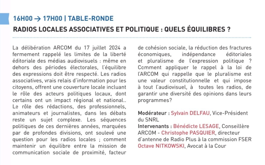 Mercredi  direction la Normandie à Louvier au congrès des radios du Syndicat National des Radios Libres 
Je participerai à la table ronde c pour  comprendre comment les 📻radios associatives peuvent naviguer entre la mission de cohésion sociale et la contrainte de neutralité