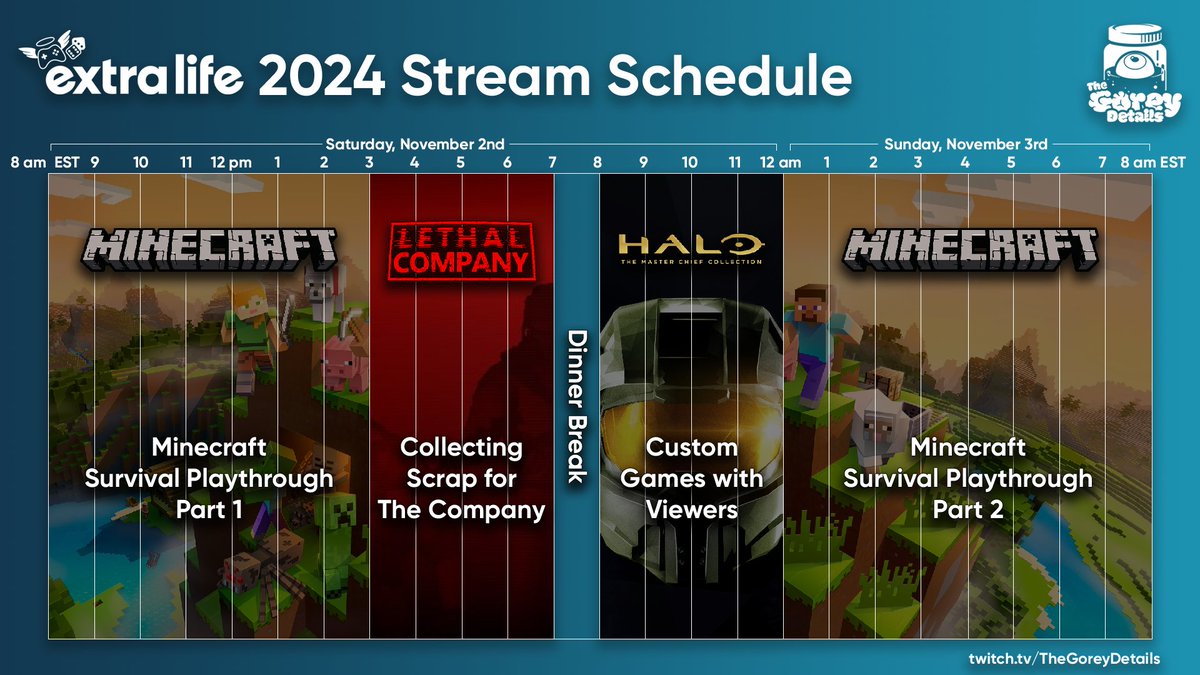 25-Hour Extra Life Charity Stream fundraising for the Children's Miracle Network Hospitals! twitch.tv/thegoreydetail… 🦇👻🕷🕸🐈‍⬛🔪🕯️🎃🏚️