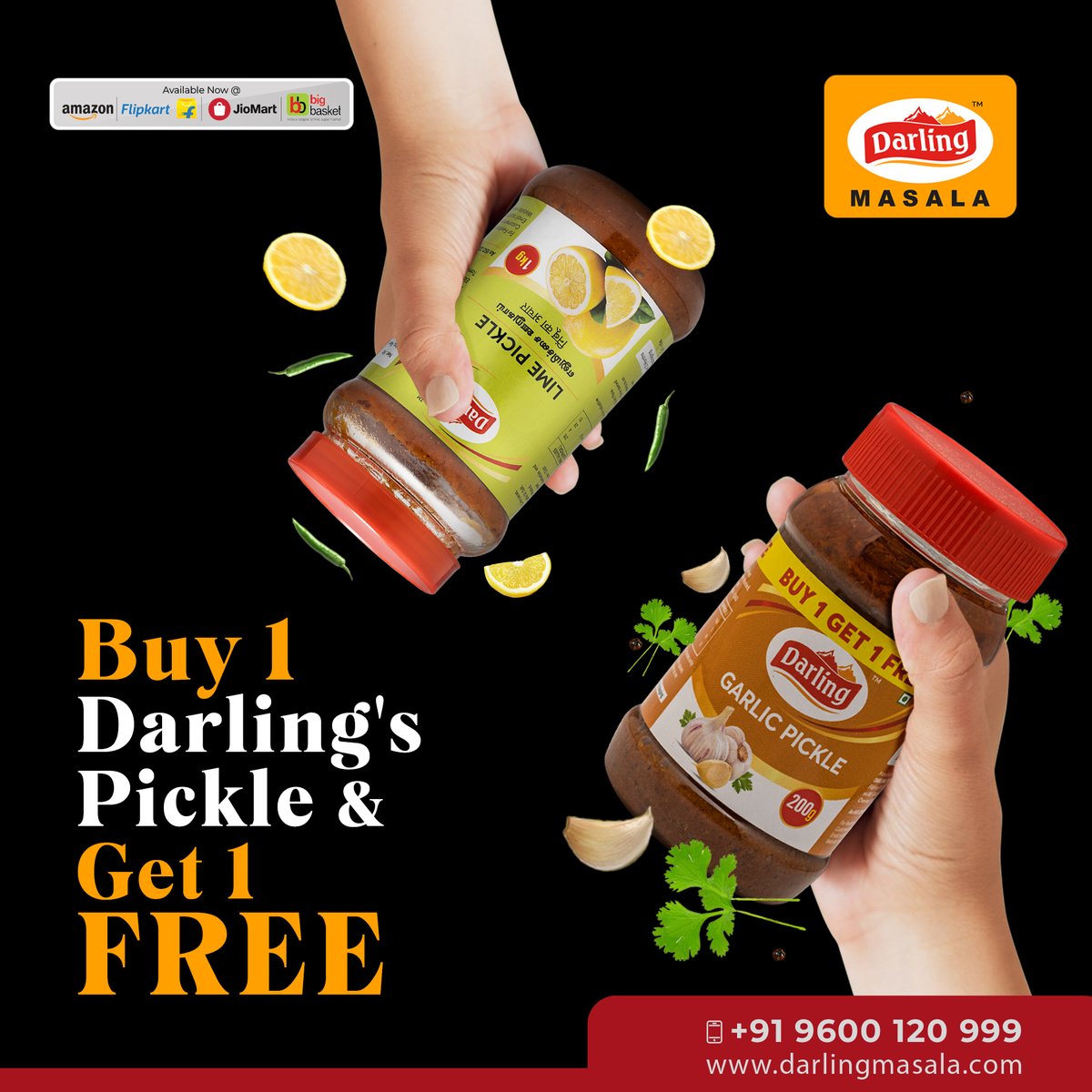 DarlingMasala's tweet image. Buy 1 Darling&apos;s Pickle and get 1 FREE! Yes, you heard that right—double the tangy goodness for your taste buds!

For more details, call us at 96001 20999 or
order online at darlingmasala.com

#PickleParty #DarlingMasala #FreebieFun #SqueakyDeals #pickle #mango #garlic