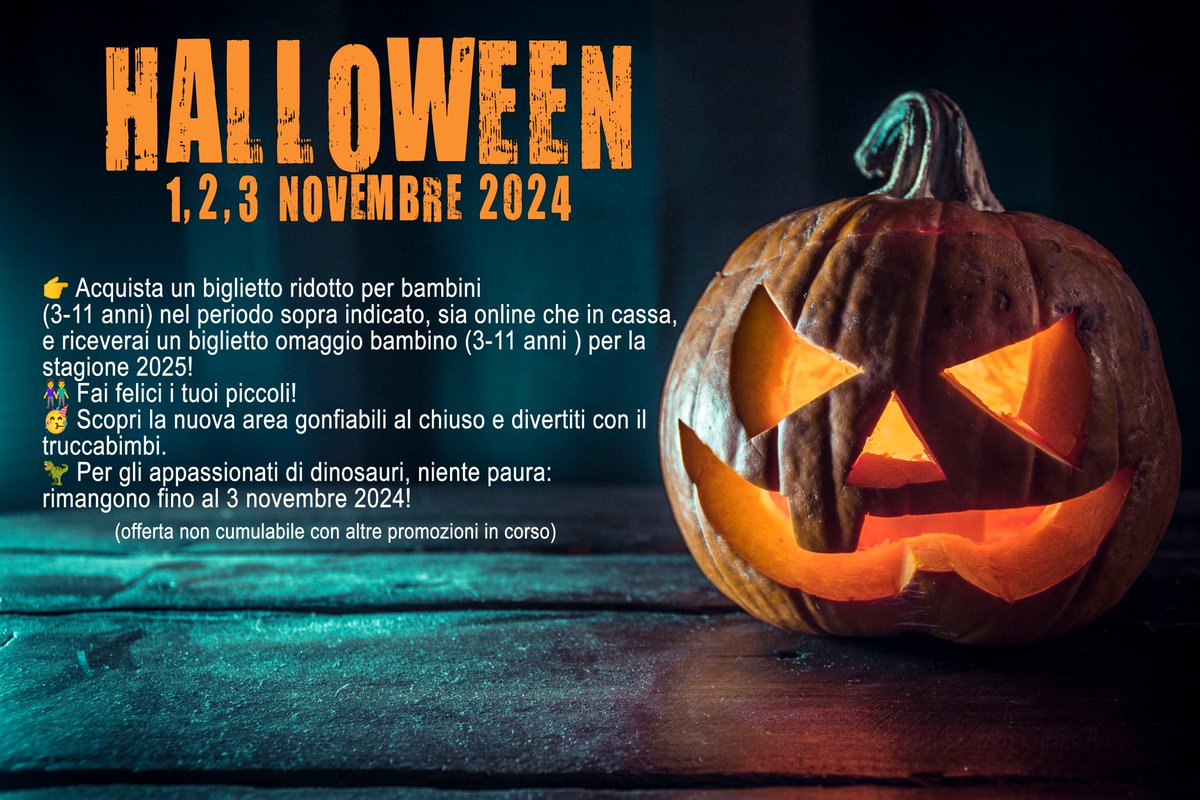 LeCornelle's tweet photo. 📷OFFERTA SPECIALE HALLOWEEN📷
1,2,3 novembre 2024 compresi
📷 Acquista un biglietto ridotto per bambini (3-11 anni) nel periodo sopra indicato, sia online che in cassa, e riceverai un biglietto omaggio bambino (3-11 anni ) per la stagione 2025!
📷 Fai felici i tuoi piccoli! https://t.co/qkHKeiwvr5