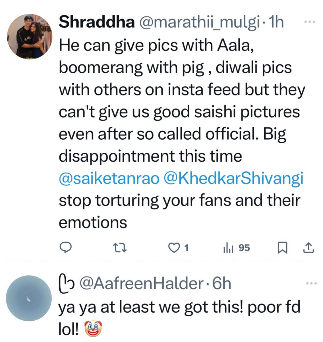 9mar2023's tweet photo. @saiketanrao your loser #saishi fans didn’t like the khairati content🤭🤭 stupid fans begged so much and got waste content😂😂 blind people not believing biggboss show was fake and drama nothing real😂😂 fans should ask for content with Addy baby🤭🤭
#saiketanrao #shivangikhedkar https://t.co/T2AEDJ578O