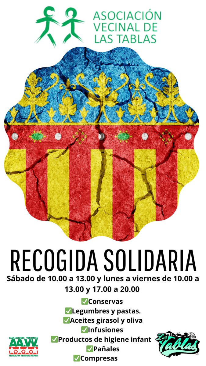 Asociación Vecinal Las Tablas (@avlastablas) on Twitter photo Dos horas de solidaridad, con nuestra gente de Valencia y resultado.#LasTablasEsSolidaridad también puedes hacer llegar hoy sábado y Domingo de 13.00 a 20.00h en el <a href="/ColeEstudiantes/">Estudiantes International School</a> gracias familias. Seguimos toda la semana, os esperamos.@Fravm Dos horas de solidaridad, con nuestra gente de Valencia y resultado.#LasTablasEsSolidaridad también puedes hacer llegar hoy sábado y Domingo de 13.00 a 20.00h en el <a href="/ColeEstudiantes/">Estudiantes International School</a> gracias familias. Seguimos toda la semana, os esperamos.@Fravm