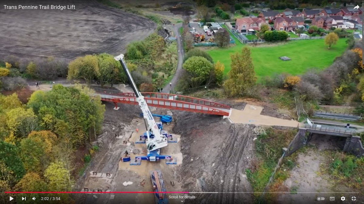 This video shows our new Trans Pennine Trail bridge being lifted into place. youtube.com/watch?v=e3E32-…