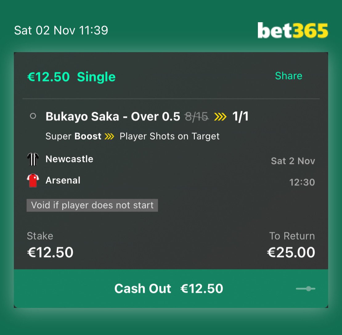 WBbetting's tweet photo. Super Boost Backed 🤝
Saka has had a SOT in every game for Arsenal this season bar 2 again ref cards didn’t help this ⚽️⚽️
#SuperBoost #Arsenal #Saka #B365 https://t.co/9qK0eKe4tv