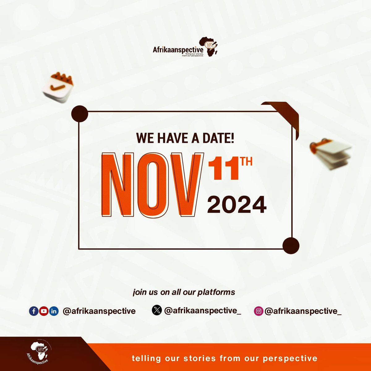afrikaanspectiv's tweet photo. Get ready to see Africa 🌍 through a new lens. 

Unfiltered African narratives!

Afrikaanspective is almost here, launching November 11!

#OurStories #Afrikaanspective #OurPerspective https://t.co/g2x5xshkzf