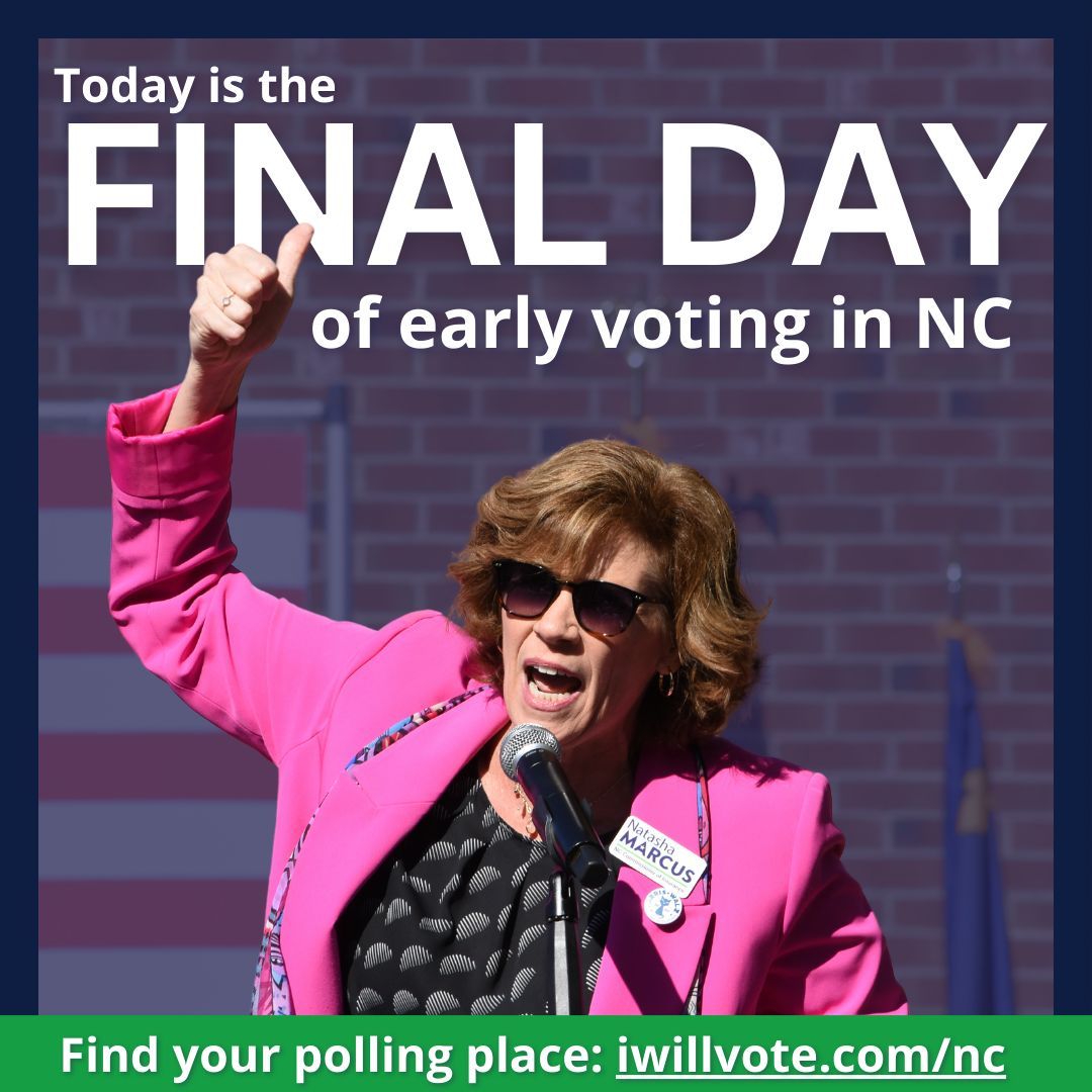 Today is your last chance to vote early! Let’s get out there and make our voices heard for a better North Carolina — and let’s bring honesty and transparency back to the Department of Insurance. #ncpol