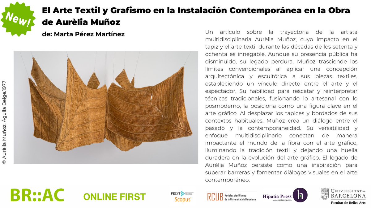 👁️Nuevo artículo deMarta Pérez Martínez. Accesible en "Online First" (2024) en: 👇hipatiapress.com/hpjournals/ind…
<a href="/craibellesarts/">CRAI Belles Arts</a>
<a href="/CRAI_RCUB/">crai_rcub</a>
<a href="/HipatiaPress/">Hipatia Press</a>
 #AurèliaMuñoz #artetéxtil
