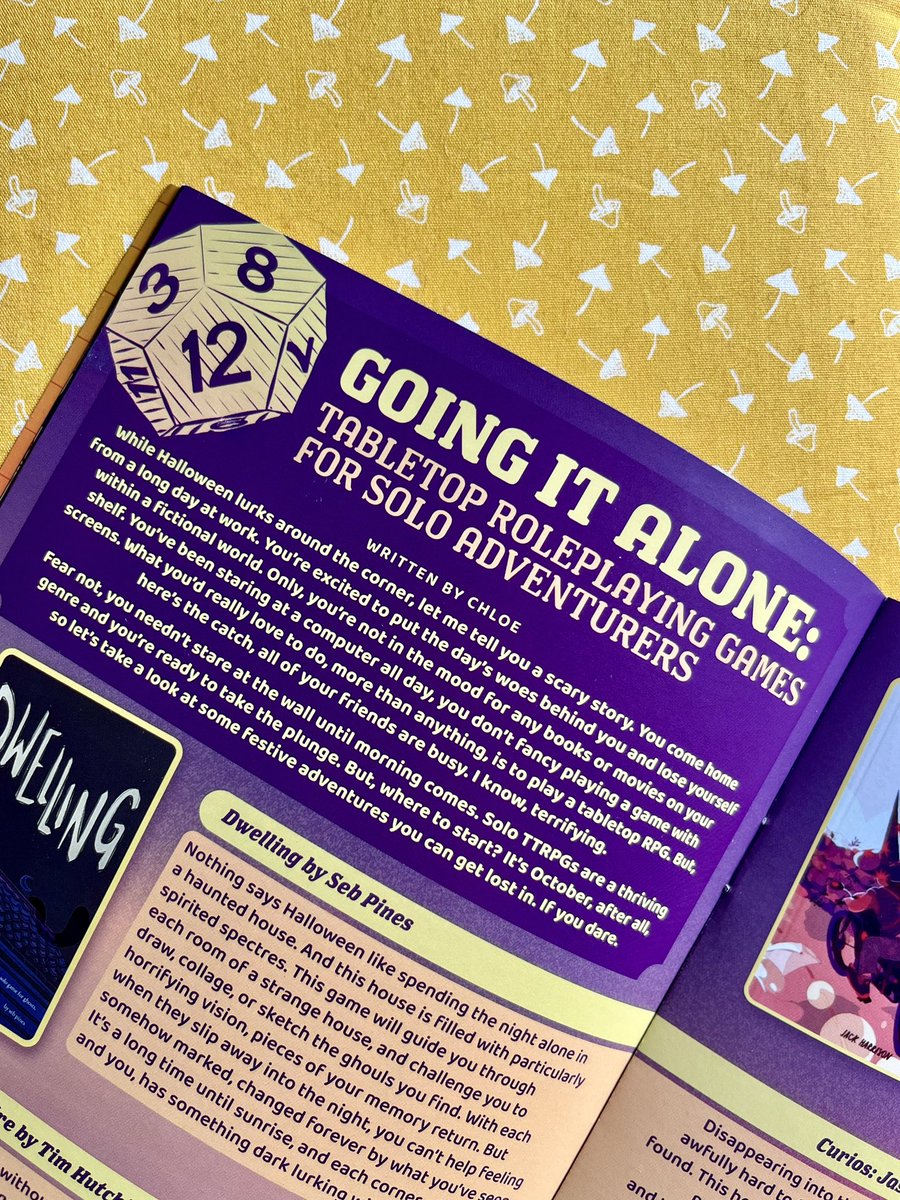 Take a break from the screens this weekend and try a solo TTRPG! 🌟 

Here are our five faves:
🎲 Dwelling - Seb Pines
🎲 Thousand Year Old Vampire - Tim Hutchings
🎲 Koriko: A Magical Year - Jack Harrison
🎲 Curios: Jasper Park - Seb Pines
🎲 Project ECCO - Elliot Davis