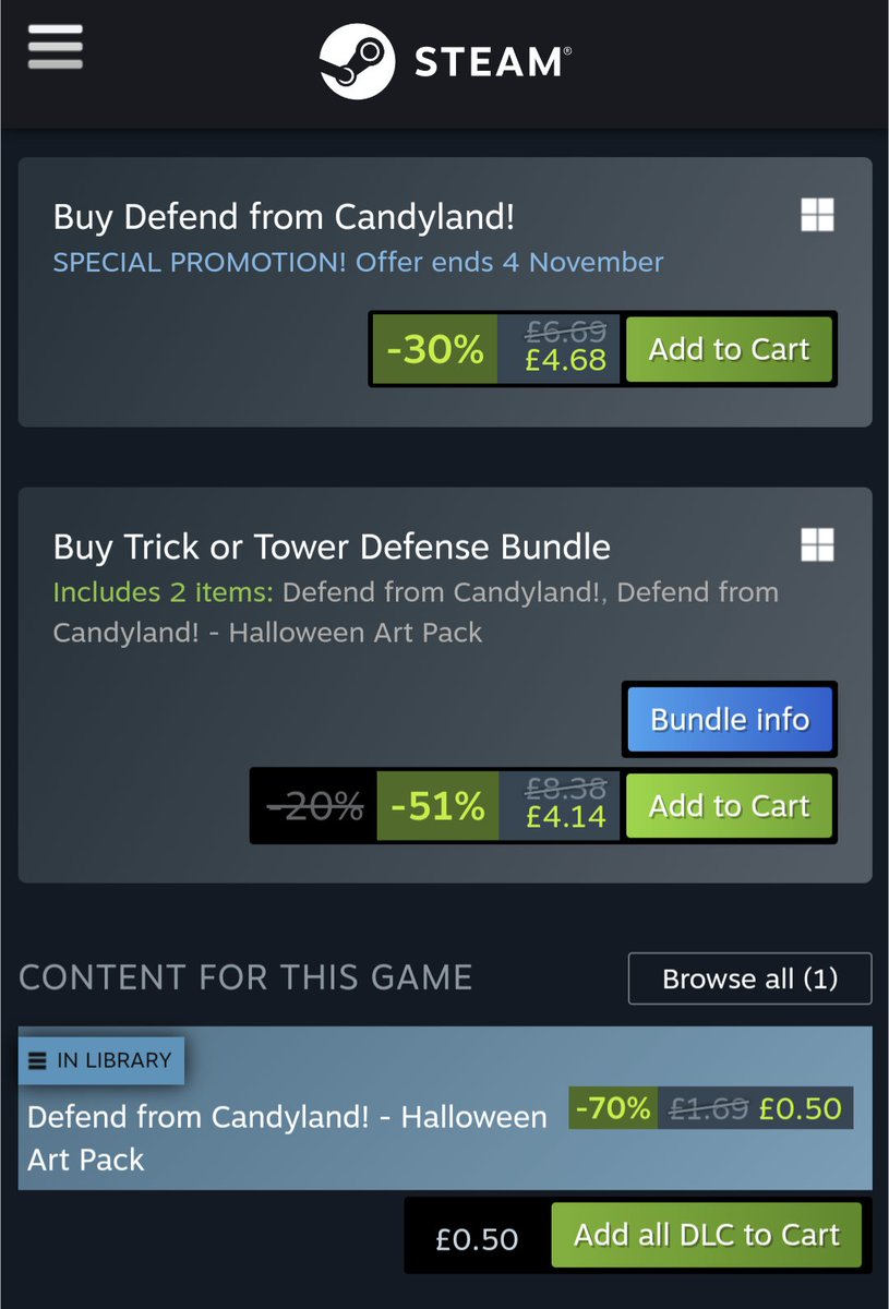 MIPixelStudios's tweet photo. Trust me to set up a sale where Defend from Candyland! is actually cheaper to buy WITH the DLC than without itโฆ xD Grab it while it lasts! ๐ญ #IndieGame #GameDev #DefendFromCandyland #GamingDeals https://t.co/YHmR28NCj3