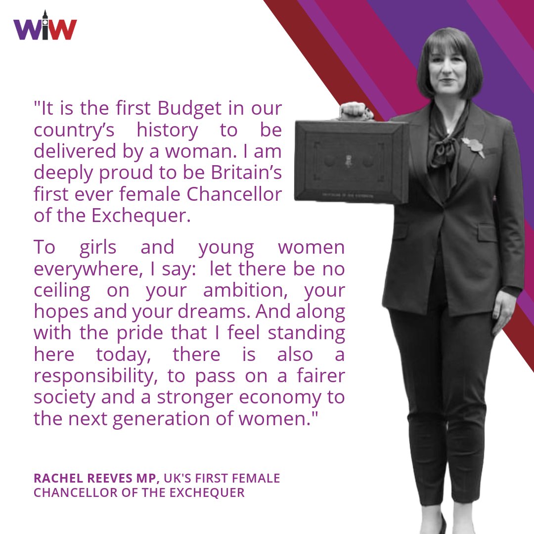 💼 This week, Chancellor Rachel Reeves <a href="/RachelReevesMP/">Rachel Reeves</a> announced the first Labour Budget in 14 years, in a historic moment as the first female chancellor to lead the fiscal event. 

#womeninwestminster #wiw #womeninpolitics