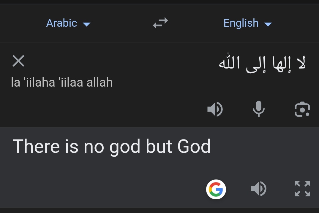 inquisitiver7's tweet photo. @imageconsciousk @calvinrobinson dmbass why dont u do what i have said u to do post ur arabic thing n let it translate into english. u said ilah means god n ola == god. 

so go n paste ss u get after translation or u did translate n came 2 know how stupid it is...
even google is helping u by equating illah ==god https://t.co/2s2WG2z4Bf