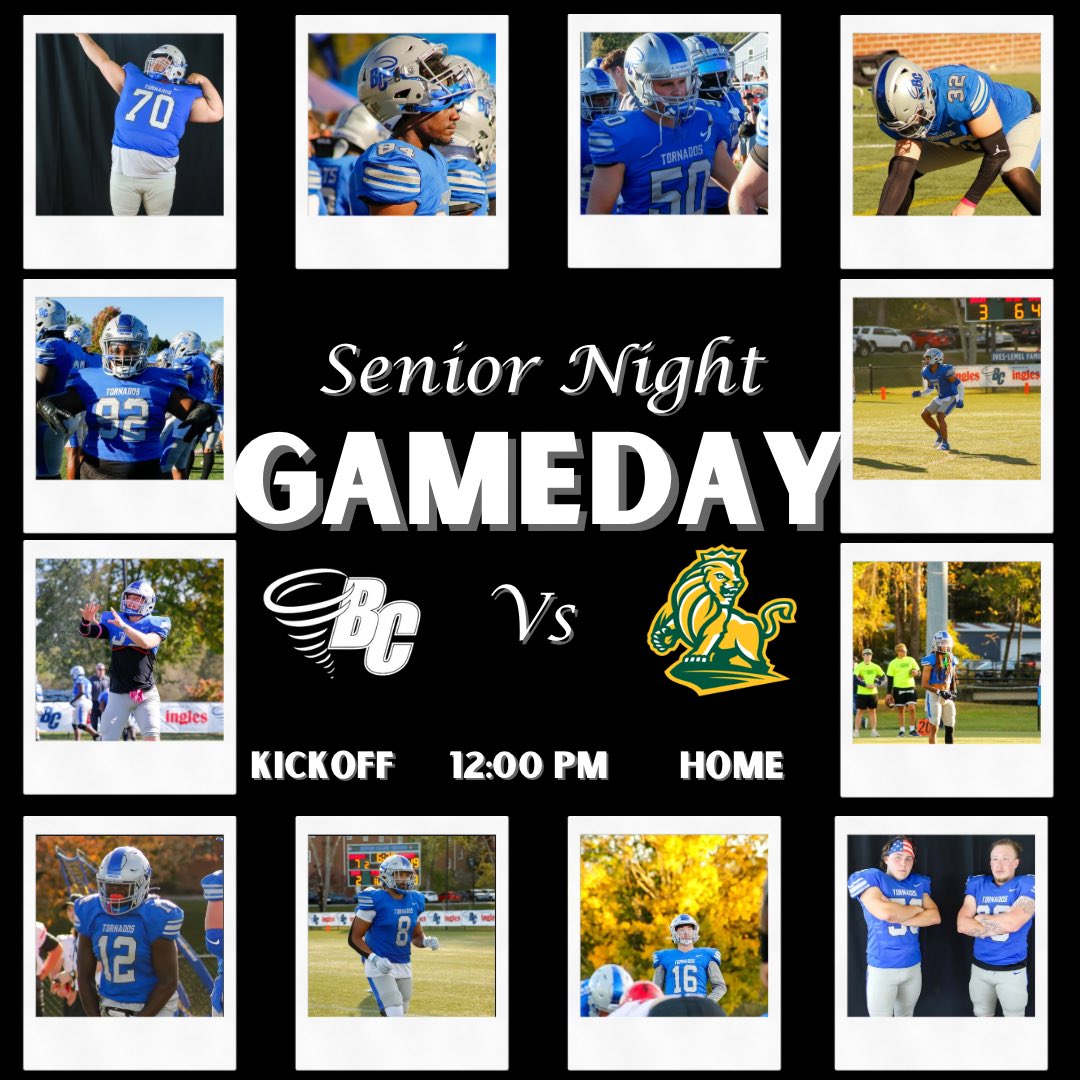 Happy game day!! Today’s game is senior night! we will be honoring our seniors in a pregame ceremony at 11:30, kickoff is at 12. See you soon!