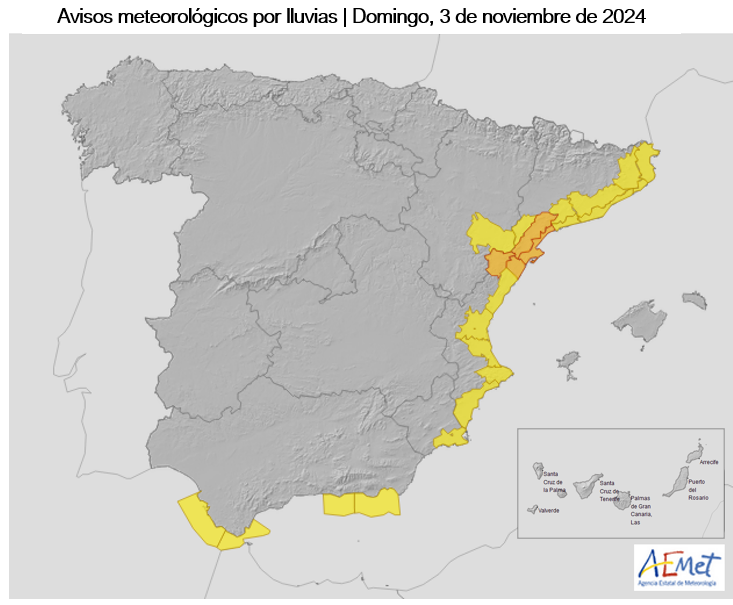 AEMET_Esp's tweet photo. ⛈️Estamos ante los últimos coletazos de la dana, pero aún no se puede bajar la guardia.

Durante la tarde del sábado y el domingo se sucederán los chubascos en el Mediterráneo, muy fuertes en el sur de Cataluña y norte de Castellón. 

Avisos en vigor:
🔗https://t.co/BLdoSsO2Qv https://t.co/T4YVx7II4W