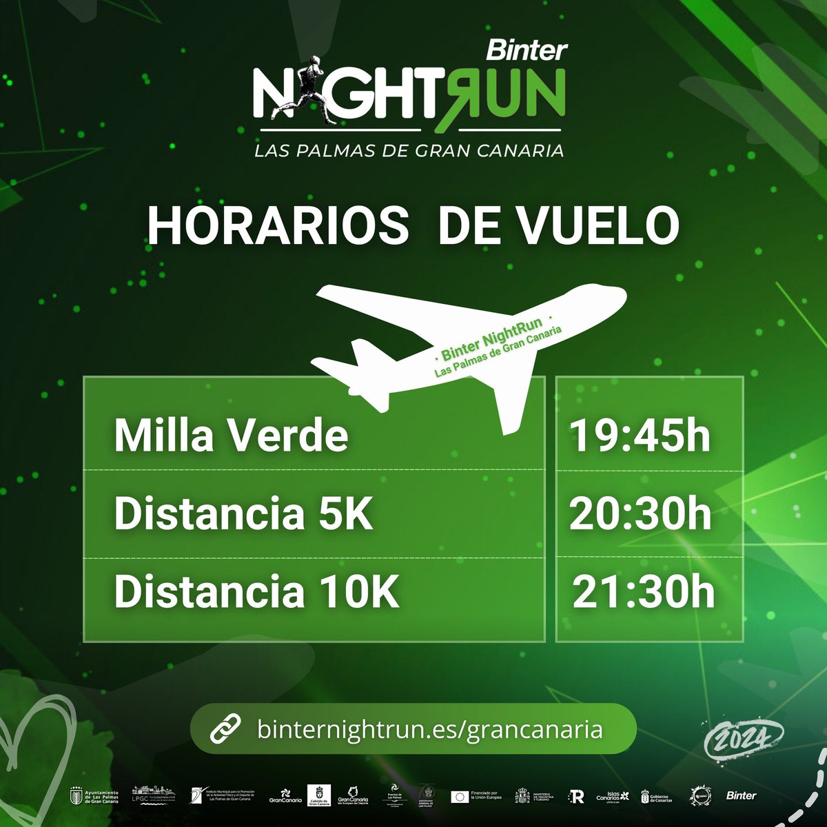 BinterNightRun's tweet photo. 📣 ¡𝗔𝗧𝗘𝗡𝗖𝗜𝗢́𝗡!, este vuelo está a horas de su despegue. Toma nota de los horarios ✈️
📍 Milla Verde - 19:45 h
📍 Distancia 5K - 20:30 h
📍 Distancia 10K - 21:30 h
#binternightrunseries https://t.co/4LZZN0JUEm