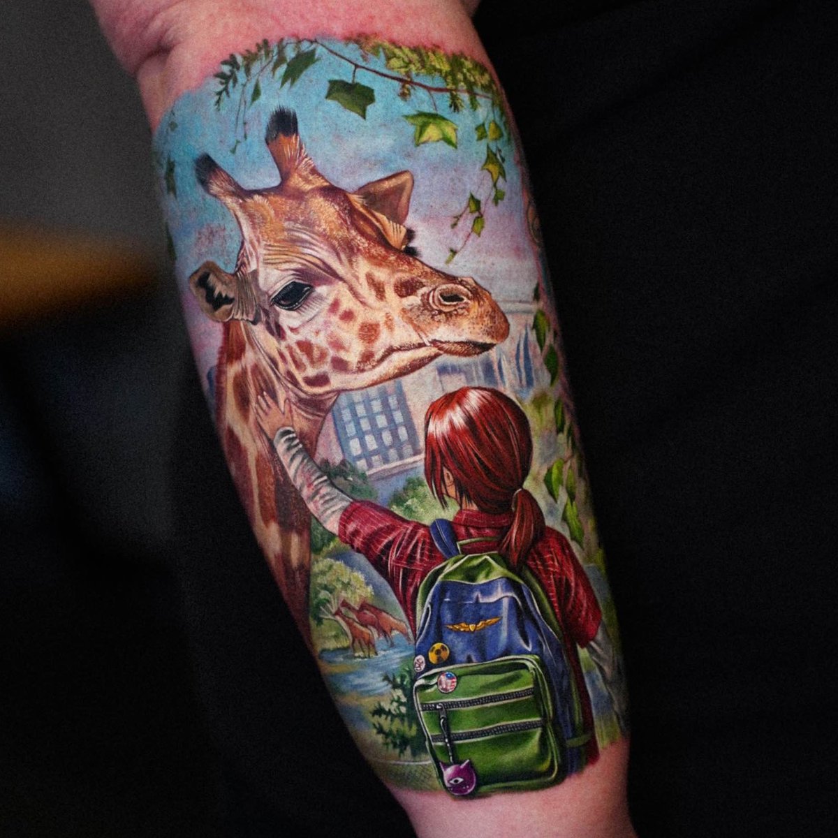Meri 7xđâExiled for Good of the Realmâ Williams (@geek_manager) on Twitter photo Ellie meeting the giraffe. Absolutely gorgeous sleeve done by <a href="/estertarabal/">ester tarabal</a> over the past two days. I couldnât be more delighted with it!!! #TLOU #TheLastOfUs #TheLastOfUsTattoo #NaughtyDog #EllieWilliams #giraffe #tattoo Ellie meeting the giraffe. Absolutely gorgeous sleeve done by <a href="/estertarabal/">ester tarabal</a> over the past two days. I couldnât be more delighted with it!!! #TLOU #TheLastOfUs #TheLastOfUsTattoo #NaughtyDog #EllieWilliams #giraffe #tattoo