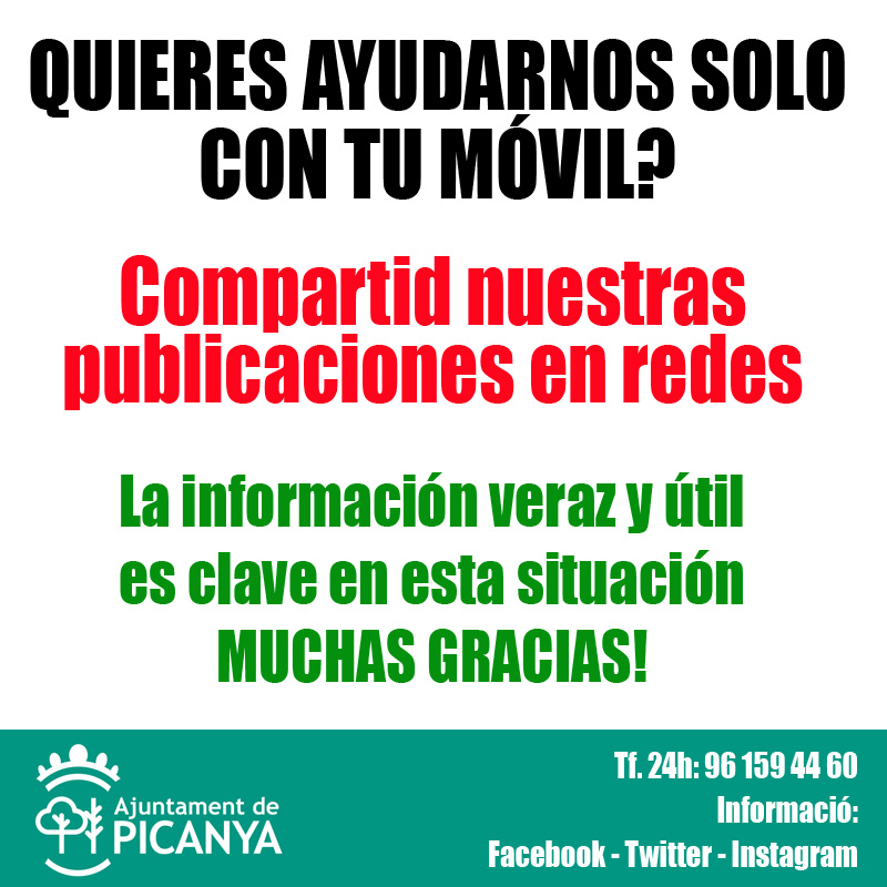 ¿Quieres ayudarnos solo con tu móvil?
Comparte nuestras publicaciones en redes.
La información veraz y útil es clave en esta situación tan grave.
MUCHAS GRACIAS!