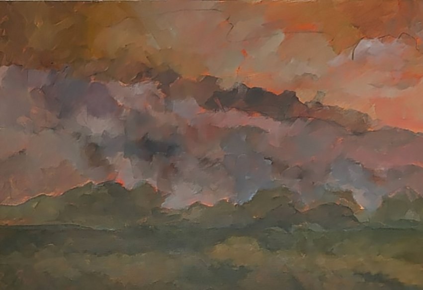 suzanscott's tweet photo. My new work, A Terrible Beauty, references wildfires that are flairing up 🔥 all over the world, the US and in my home state of CT. Pictured Is 'roar' from the Terrible Beauty series. On view at SoMA Artist Collective, part of the #thepowerofprotest exhibit #climateawareness https://t.co/T3NGWcbKAH