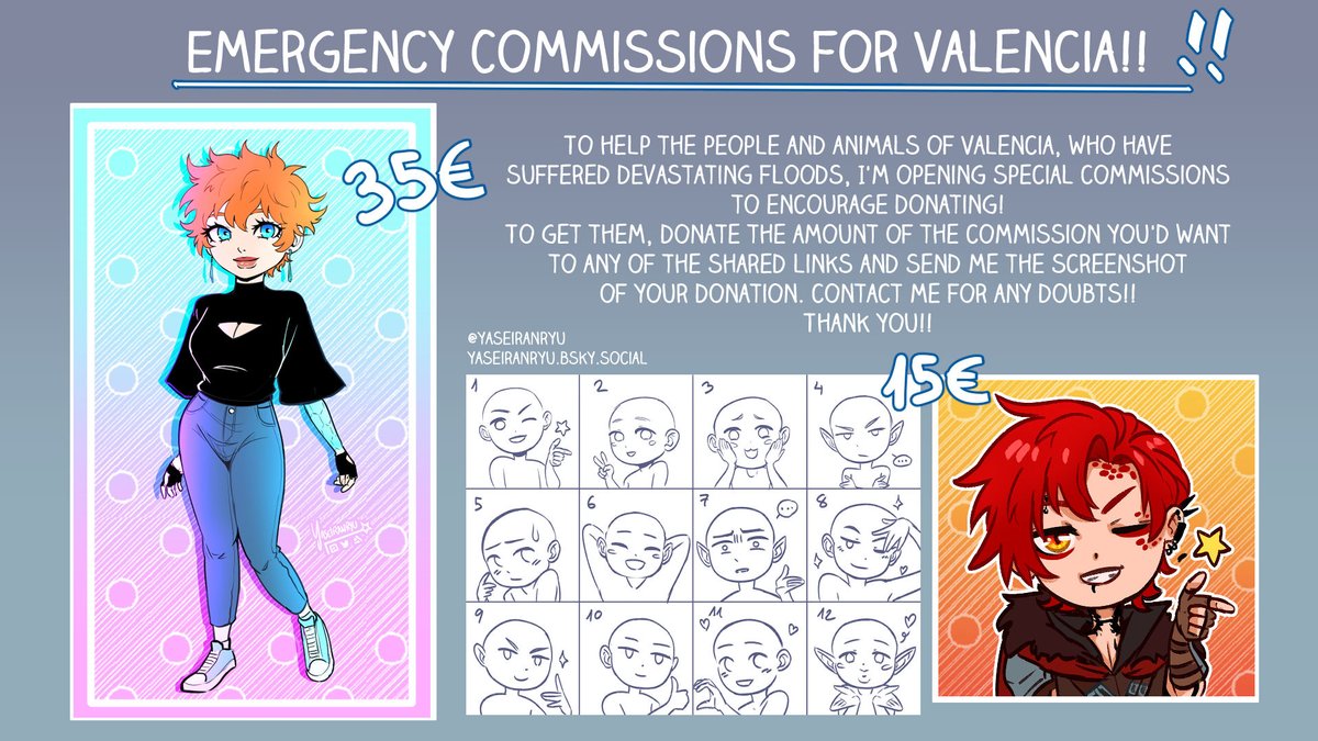 Hello, I'm joining this! #ArtistsforValencia 🎨
🧡To get one, please make a donation for the amount of the cm you want in any of the links shared in the thread below and reply here or in DM with a screenshot of your donation and the character you'd want me to draw.
Thank you🥰