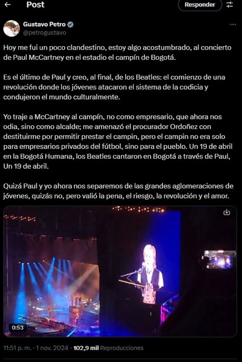 ANIABELLO_R's tweet photo. Las diferencias entre Paul y tú son enormes: mientras Paul cantaba, tú estabas en un grupo criminal que secuestraba, asesinaba y quemaba magistrados. Mientras Paul canta sobre la paz, tú vomitas odio y divides al país. Mientras que Paul es un billonario, gracias a su trabajo, tú diriges un gobierno corrupto que se ha robado miles de millones de los impuestos de los colombianos. Mientras que Paul McCartney es admirado y respetado a nivel mundial, a ti te gritan Fuera Petro adonde vas… por eso te vas al concierto “un poco clandestino”.
