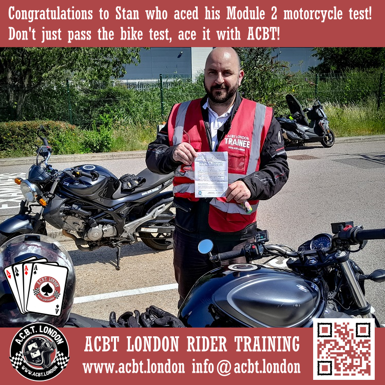 AcbtLondon's tweet photo. Congratulations to Stan who aced his Module 2 motorcycle test!
.
Don't just pass the #biketest ... Ace it with ACBT! ♠ ♤ ♠ ♤ ♠ ♤ ♠ ♤
.
🌏 https://t.co/kfvgeT9rBE ☎️ 0208 331 1103
.
#das #motorcycleinstructor #motorbikelessons #bikelicence #650cc #learnerbike #greenwich #blackheath #londonbiker #newbiker #motorbike #motorcycles #whatareyouwaitingfor #learntoride #motorcycletraining #welovemotorbikes #motorbikelover #bikerlife #motorbikelessons #motorbikelicence #alicence #charlton #caferacer #classicmotorcycle #passfirsttime #suzukigladius #suzukisv650