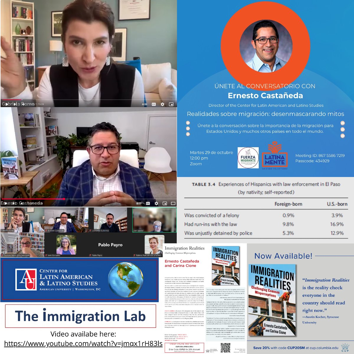 Conversatorio entre Gabriela Romo y el Dr Ernesto Castañeda sobre su último libro Immigration Realities. Organizado por Latinamente y Fuerza Migrante.

i.mtrbio.com/gfeafefjfe
