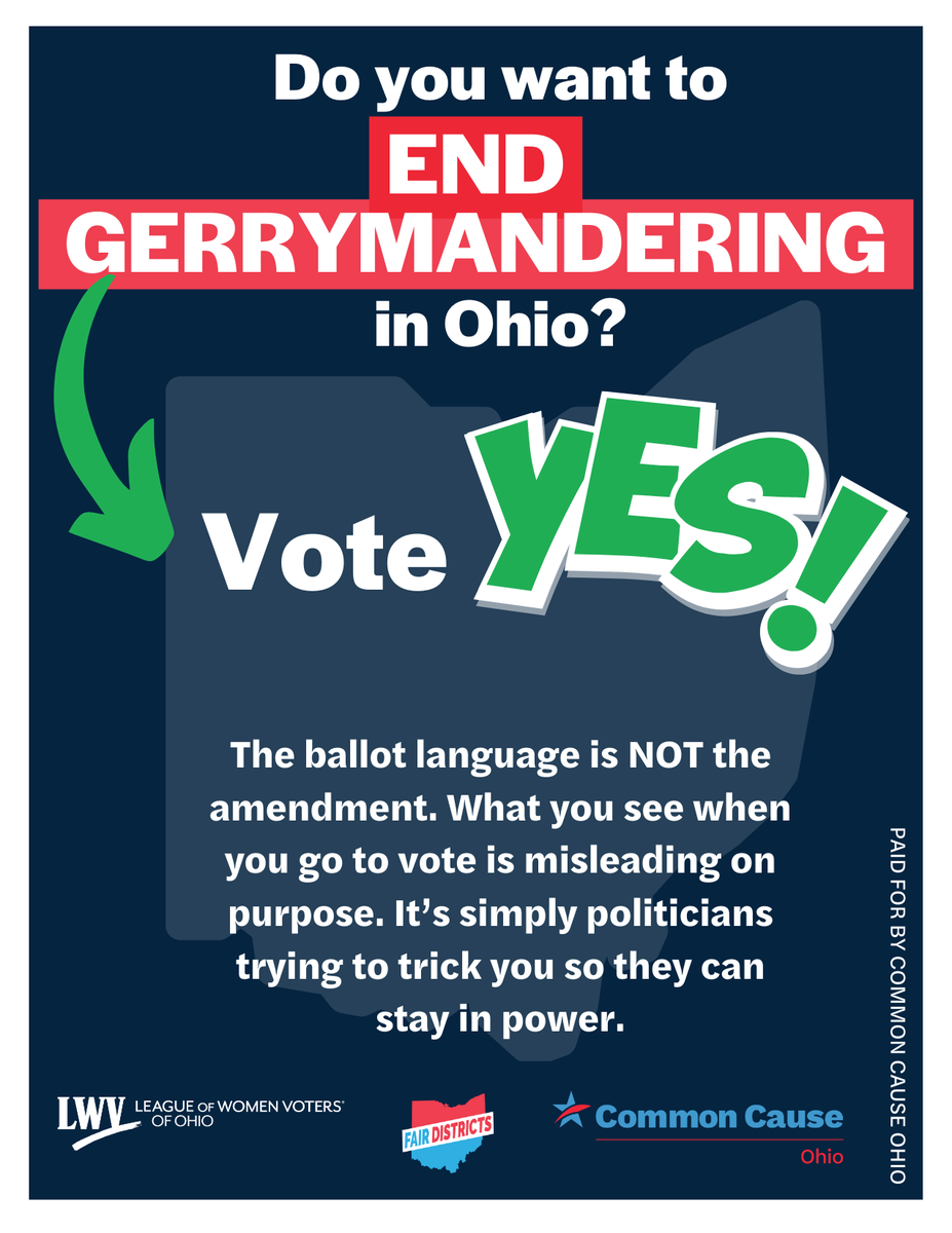 It's this simple. Don't be deceived
Yes = End gerrymandering in Ohio
Vote YES on Issue 1
#VoteYesOn1