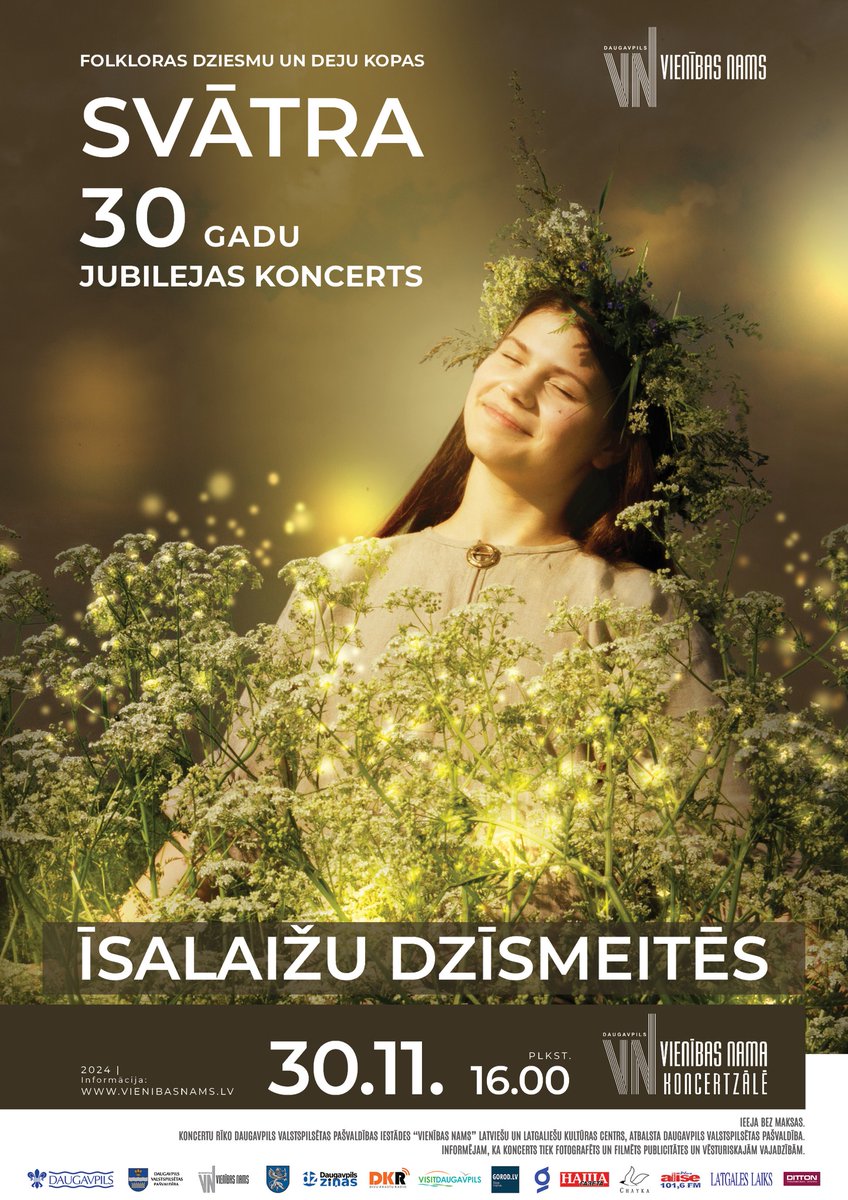 Folkloras kopa “Svātra” aicina uz 30 gadu jubilejas koncertu! 😍👏
Koncerts notiks 30. novembrī Vienības nama koncertzāle (Rīgas ielā 22A).Ieeja pasākumā ir bez maksas.

#daugavpils #pasākumidaugavpilī #visitdaugavpils #daugavpilsevents #kodarītdaugavpilī #daugavpils2024