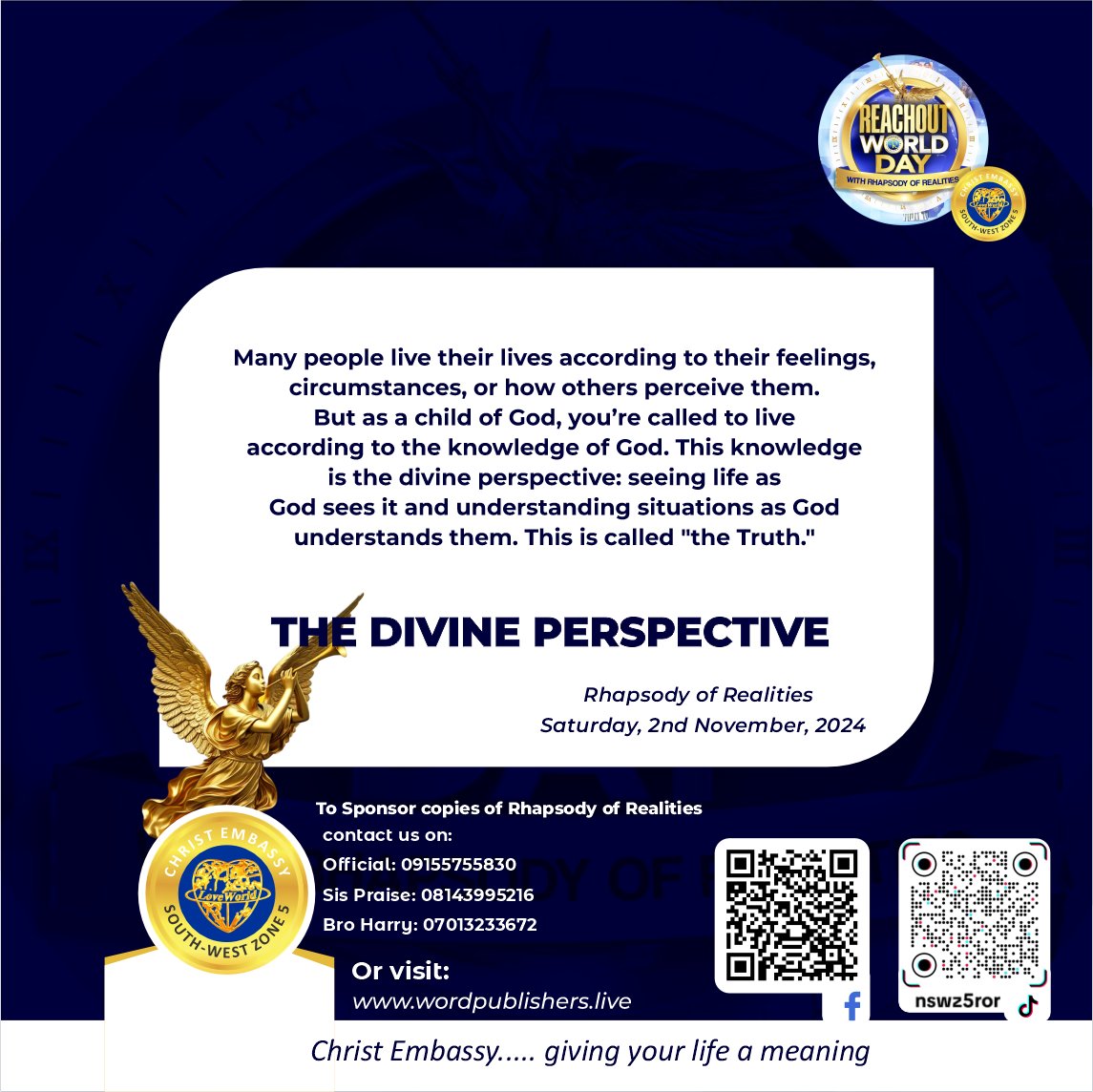 wordpublisher's tweet photo. God, who spoke light into existence at the very beginning has now shined in our hearts. Why did He do this? What is the purpose of His light in our hearts?
Find out the answer in today's article of the Rhapsody of Realities.

#ReachOutWorldDay #Sponsor #life https://t.co/FLKKgx07ld