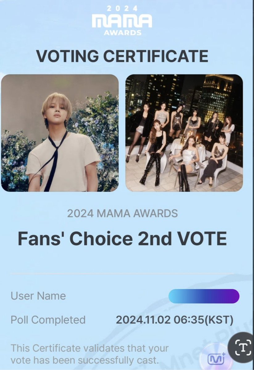 MAMA 2일차
🗳️Fans' Choice 2차 
🗳️Visa Fans' Choice of the Year

힘내자!!

I vote #jimin on Fans Choice Male Category for #2024MAMAVOTE    
JIMIN JIMIN