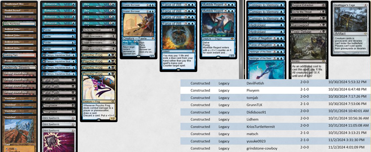 Perfect 10:0 with <a href="/WikyonMtgo/">Angelo Cadei</a>'s goyfless UB 🏆🏆
I don't get to play a lot rn, but this would be my choice if I could attend EW this year.