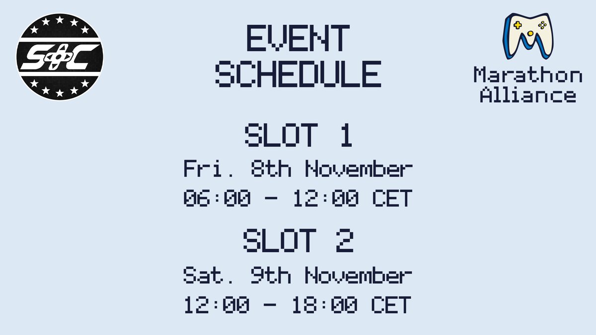 SpeedCon is one of Germany's oldest English speaking onsite marathons. We are a small but friendly community and welcome in everyone who wants to be part of it. We have quite a lot of variety to show you in our slots.

📺twitch.tv/speedcon
🗓️horaro.org/ma/schedule