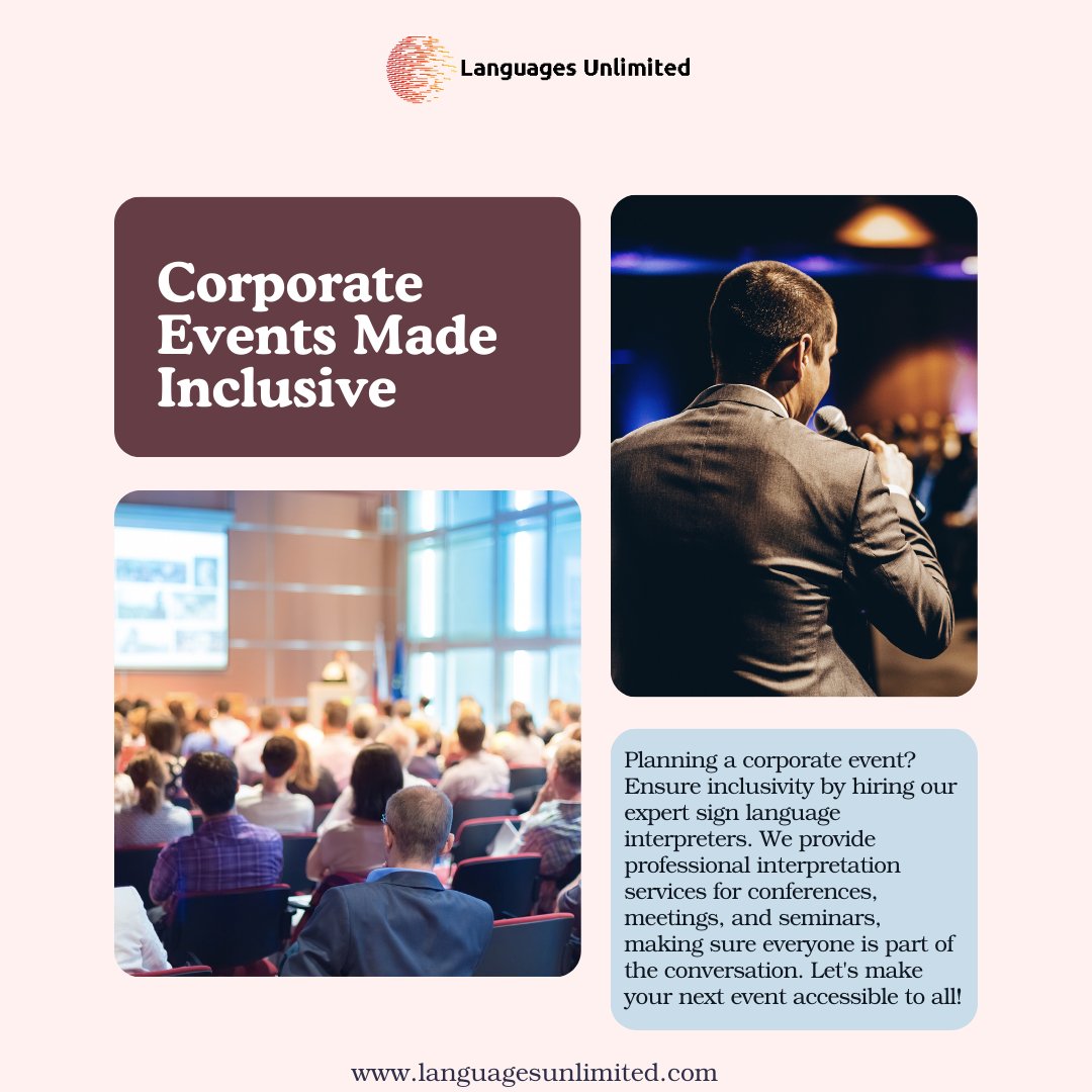 languagesUS's tweet image. Our professional sign language interpretation services make every meeting inclusive and accessible. Let’s break down barriers and create an environment where everyone can participate! 🤝✨

#SignLanguageInterpretation #InclusiveWorkplace #CorporateCommunication