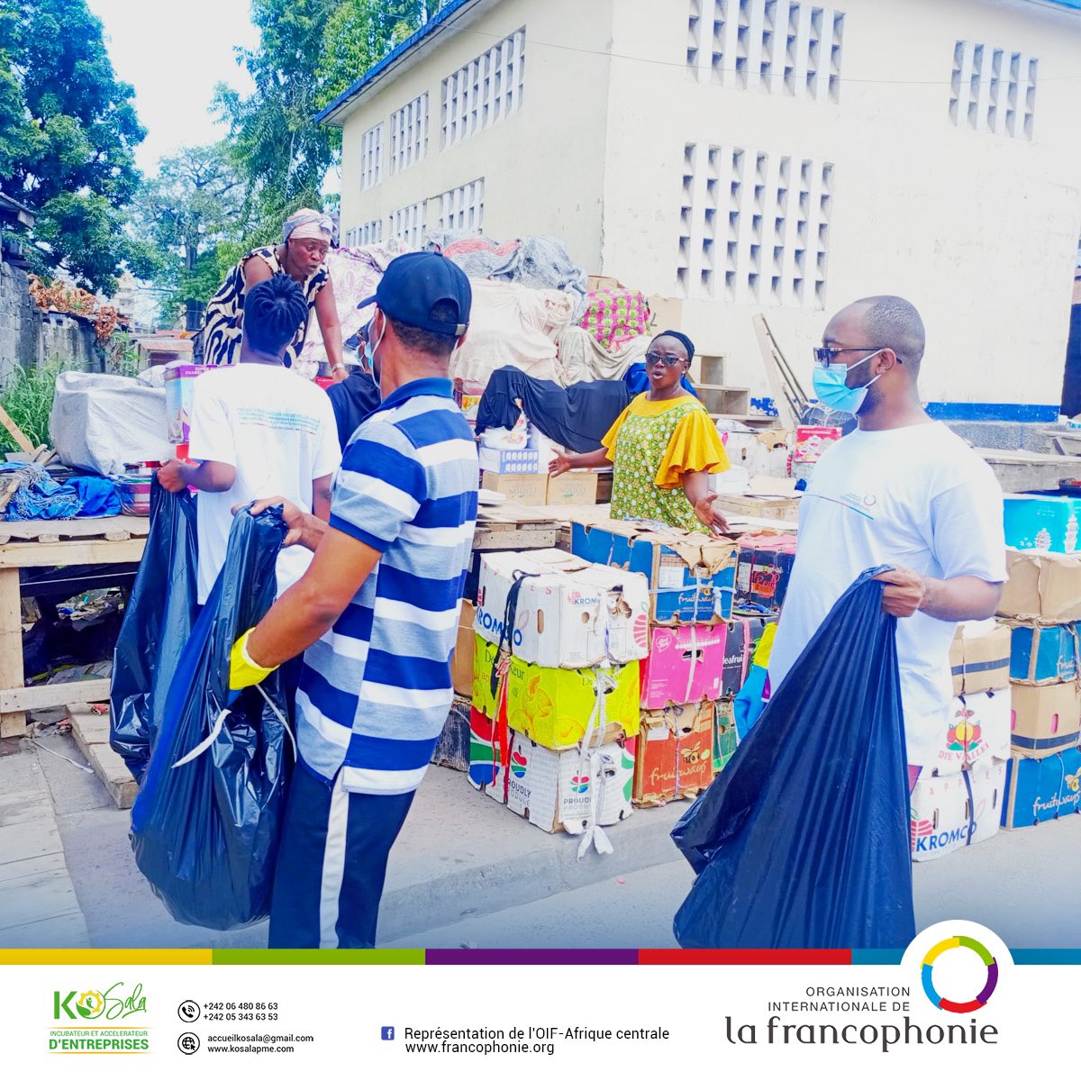 Kosalaafricapme's tweet image. 🌍 Aujourd'hui, l'équipe de #Kosala et les bénéficiaires du projet PADTIE financé par l’@OIFrancophonie ont menés une opération  de collecte de plastique et de sensibilisation de commerçants de Brazzaville sur l'importance de la protection de l'environnement. @AFD_France @USAID