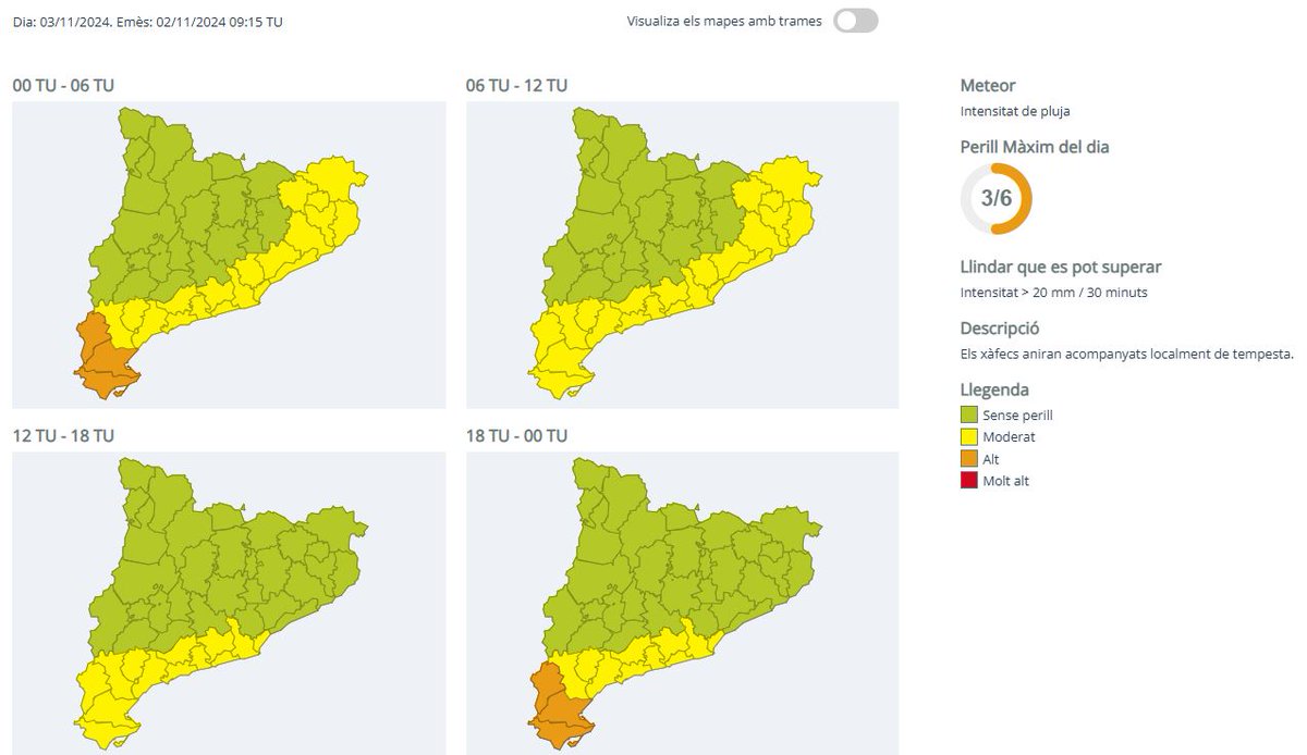 emergenciescat's tweet photo. Es manté la crida a la prudència aquest cap de setmana per les pluges que poden ser intenses i continuades sobretot al sud de Catalunya

Tots els detalls i incidències de l'alerta #INUNCAT 👇
https://t.co/SWPtYEK8Q6 https://t.co/eRBuANsJBz
