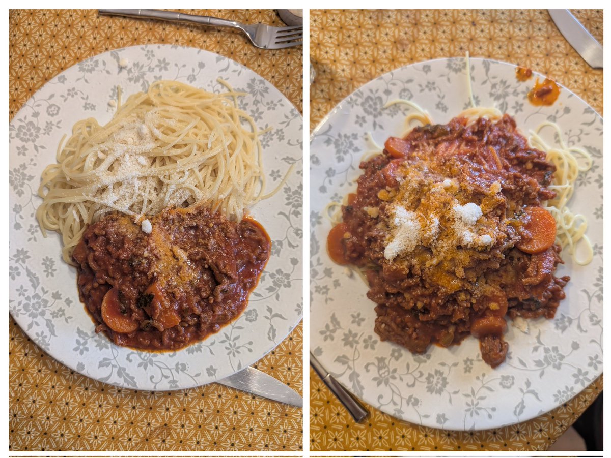 Allez je me lance en ces temps troublés.
Quand vous mangez des spaghettis bolognaises , est ce que vous mettez la sauce tomate dessus ou à côté ?
#spaghettibolognese