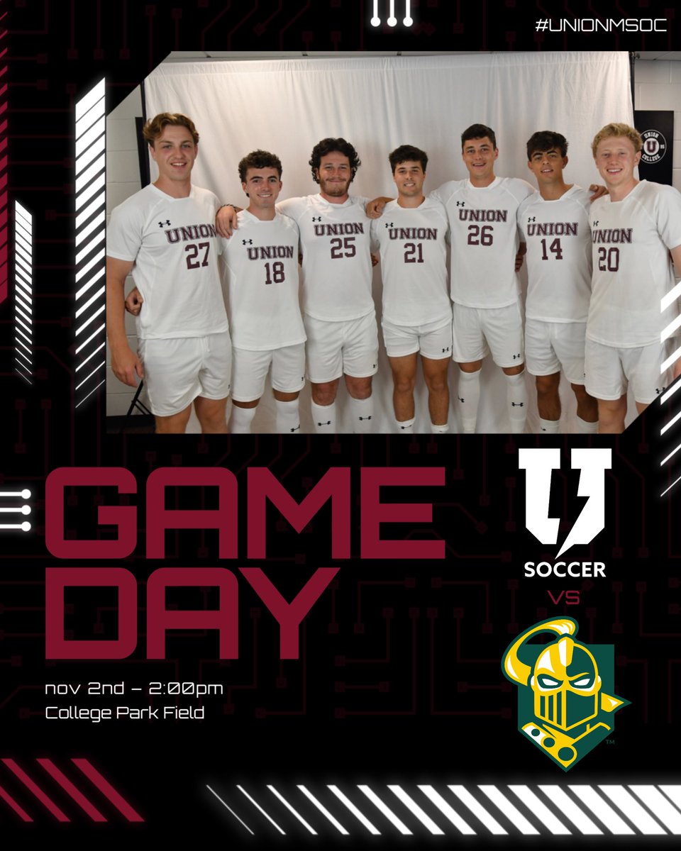 It’s Senior Day‼️

Our final match day will be up against the Clarkson University Golden Knights! 🔴⚽️

🆚 Clarkson University 
📍 Schenectady, NY
⏰ 2:00pm
📺 shorturl.at/fcS7D
📊 shorturl.at/6ydNI
•
#UnionMSoc #OnlyForward