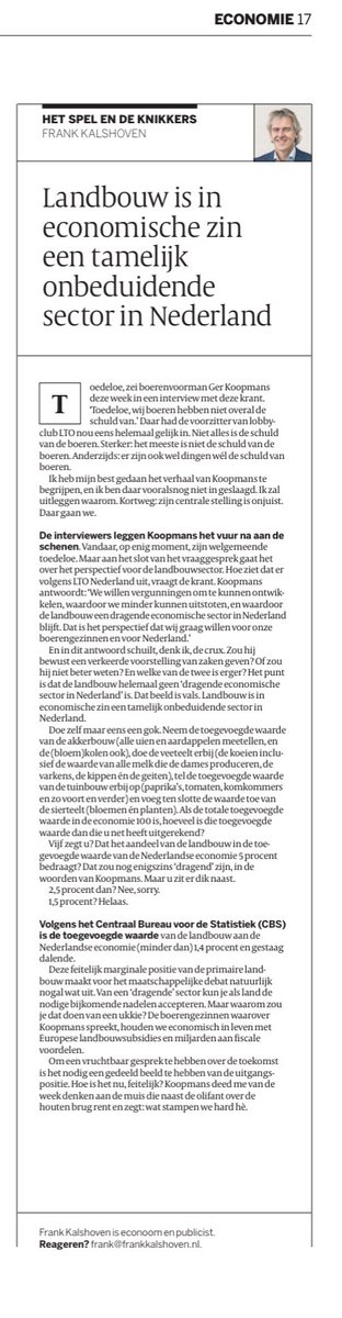 De Argumentenfabriek (@fabriekstweet) on Twitter photo De landbouw 'een dragende economische sector'?
Welk percentage van de economie is #landbouw? vraagt <a href="/FrankKalshoven/">Frank Kalshoven</a> zich af.
5 procent?
Dan zit u er dik naast...
2,5 procent?
1,5 procent misschien? De landbouw 'een dragende economische sector'?
Welk percentage van de economie is #landbouw? vraagt <a href="/FrankKalshoven/">Frank Kalshoven</a> zich af.
5 procent?
Dan zit u er dik naast...
2,5 procent?
1,5 procent misschien?