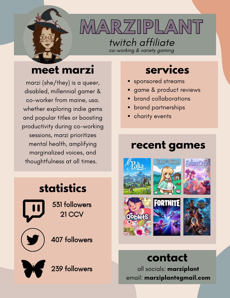 marziplant's tweet photo. hi hello! ✨ i'm marzi: a silly, queer, disabled, (elder?) millennial streamer! i do lots of co-working and variety gaming &amp; i always aim to foster a fun and inclusive environment for folks that want to feel at home 🩶 https://t.co/1wnXf223Ck