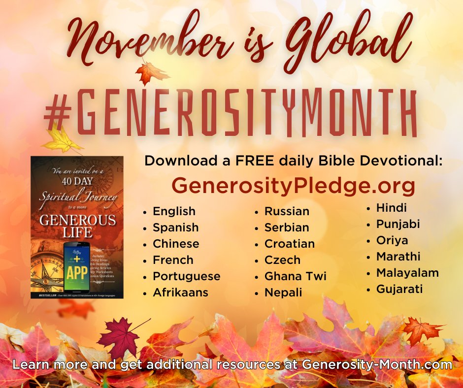Generosity_Guy's tweet image. #Celebrate #GenerosityMonth #JOYinGenerosity 
Visit GenerosityPledge.org for a FREE Bible devotional phone APP or download (in 18 languages) to use and share with others.
You can also visit Generosity-Month.com for more info and additional resources. #GenerosityPledge