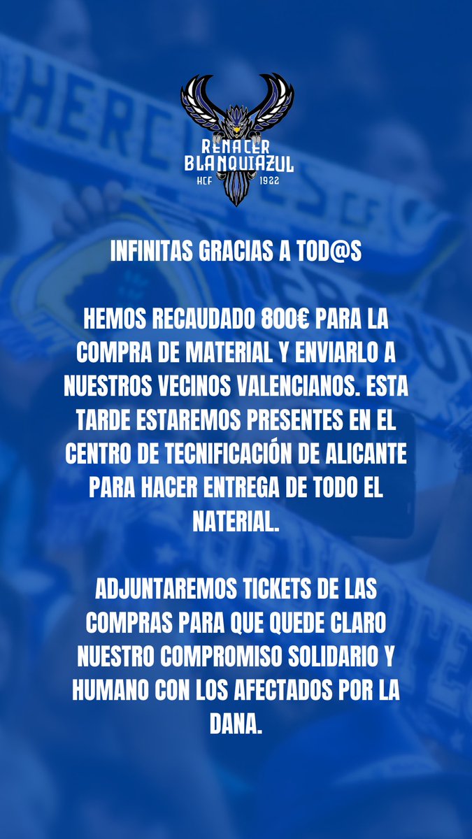 Gracias, herculan@s. Cerca de 800€ recaudados para la compra de material destinado a los afectados a la DANA en Valencia.