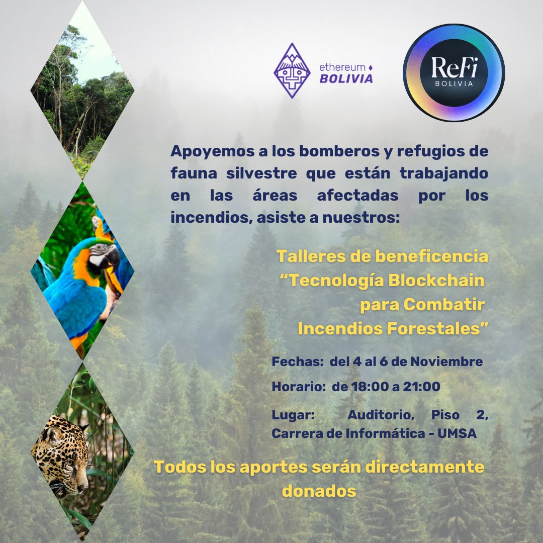 🔥 ¡Nuevas fechas confirmadas para nuestros talleres! 🔥

Únete a este evento y apoya a nuestros héroes que luchan contra los incendios 🐾🔥

📅 Fechas: 4-6 de noviembre 
⏰ Hora: 18:00-21:00
📍 Lugar: Carrera de Informática, UMSA

🎟 ¡Reserva tu lugar! 👉 tally.so/r/w2J6yp