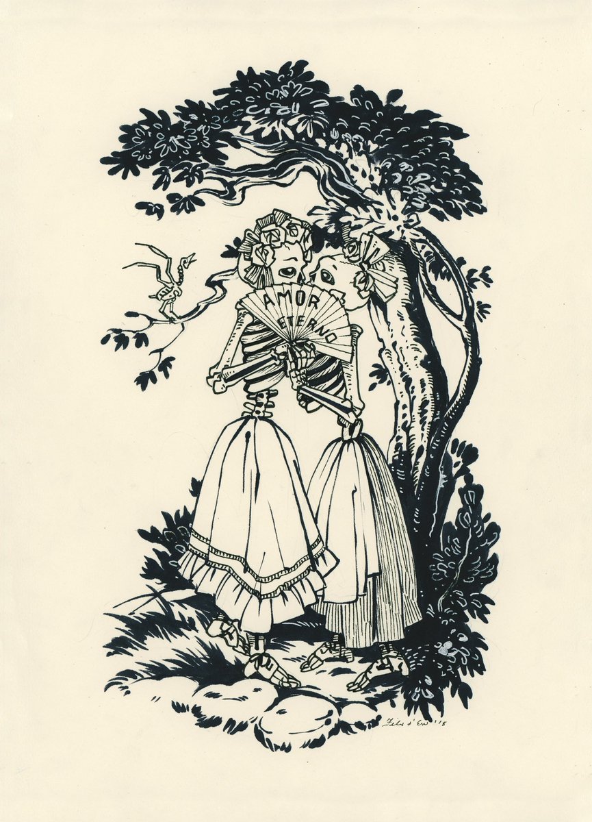 Lesbian love for Dia de Muertos, inspired by the iconic prints of Posada. And the print is 25 percent off on my Day of the Dead sale etsy.com/mx/listing/180…