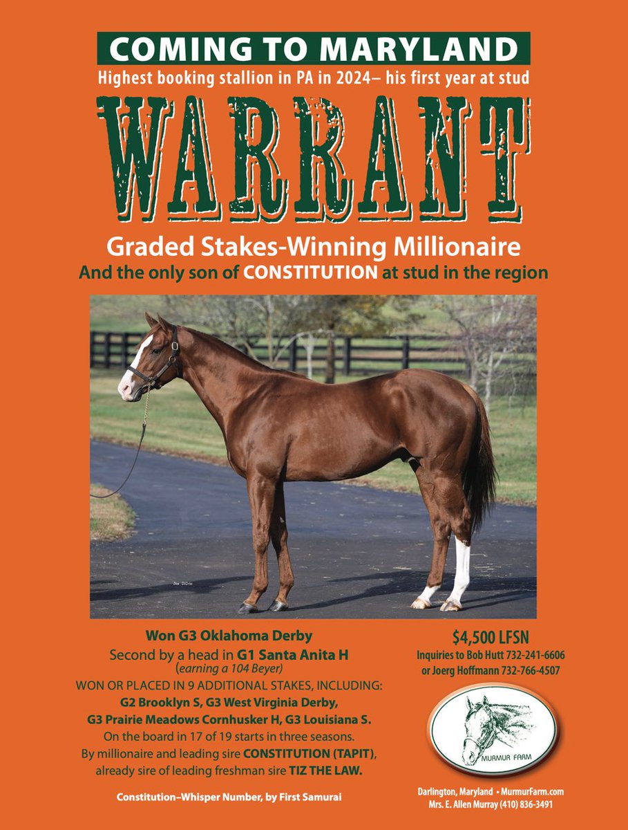 Gforce (@rgullatt) on Twitter photo One of our favorite physicals bred by Twin Creeks Farm.
We believe and we’re IN for the future! Standing at Murmur Farm in Maryland <a href="/MarylandTB/">Maryland Thoroughbred</a> <a href="/UTCBStudd/">UptownCharlyBrown Stud LLC</a>
We will be hunting for mares in the coming Ky sales. One of our favorite physicals bred by Twin Creeks Farm.
We believe and we’re IN for the future! Standing at Murmur Farm in Maryland <a href="/MarylandTB/">Maryland Thoroughbred</a> <a href="/UTCBStudd/">UptownCharlyBrown Stud LLC</a>
We will be hunting for mares in the coming Ky sales.