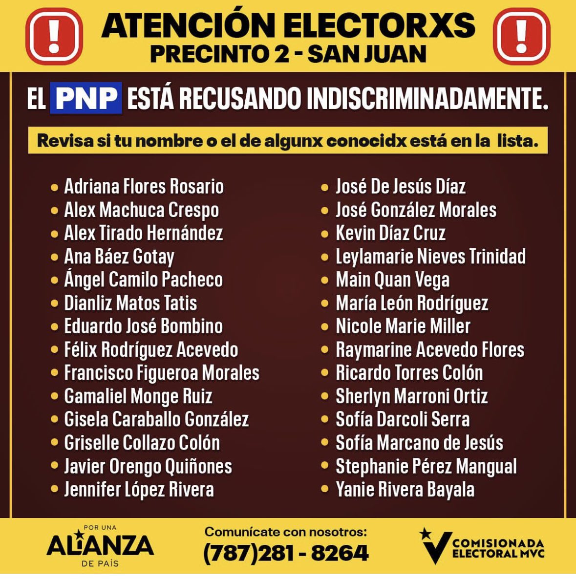 Me escribe una madre para denunciar que su hijo aparece en listas de electores recusados en San Juan. Ella se dirige a la CEE a aclarar el asunto.
