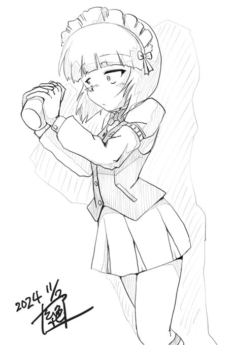 #週末ガルパンお絵描き120分一本勝負#週末ガルパンお絵描き120分一本勝負20241102お題「砲手」と言う事でマーク砲手のカトラスさんです見上げる感じのパースつけようと思ったのですがあんまりつかなかった…精進が足りませんなぁカトラスさんの作ったカクテルをいただきたいモノですわ! 