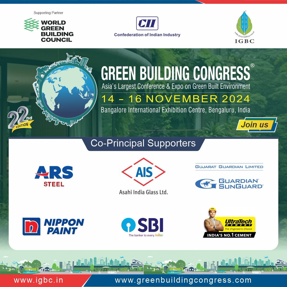 IGBConline's tweet photo. 🌍 Join the GREEN BUILDING CONGRESS 2024—Asia’s largest green built environment expo! 

📅 14-16 Nov 2024  
📍 BIEC, Bengaluru  
#CarbonNeutral &amp; #ZeroWaste ♻️

Register 👉 https://t.co/RacXt7a8qE 

#greenbuildingcongress #sustainability #ecoexpo2024 #climateaction #greenfuture https://t.co/mMLTI6ALNZ