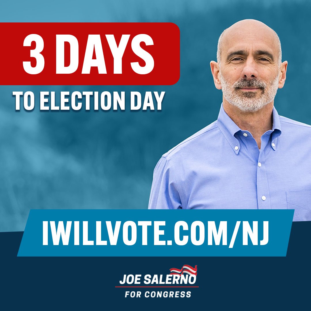 3 days until Election Day! Make your plan to vote early, or on Election Day!

🗳️🔗➡️ IWillVote.com/NJ