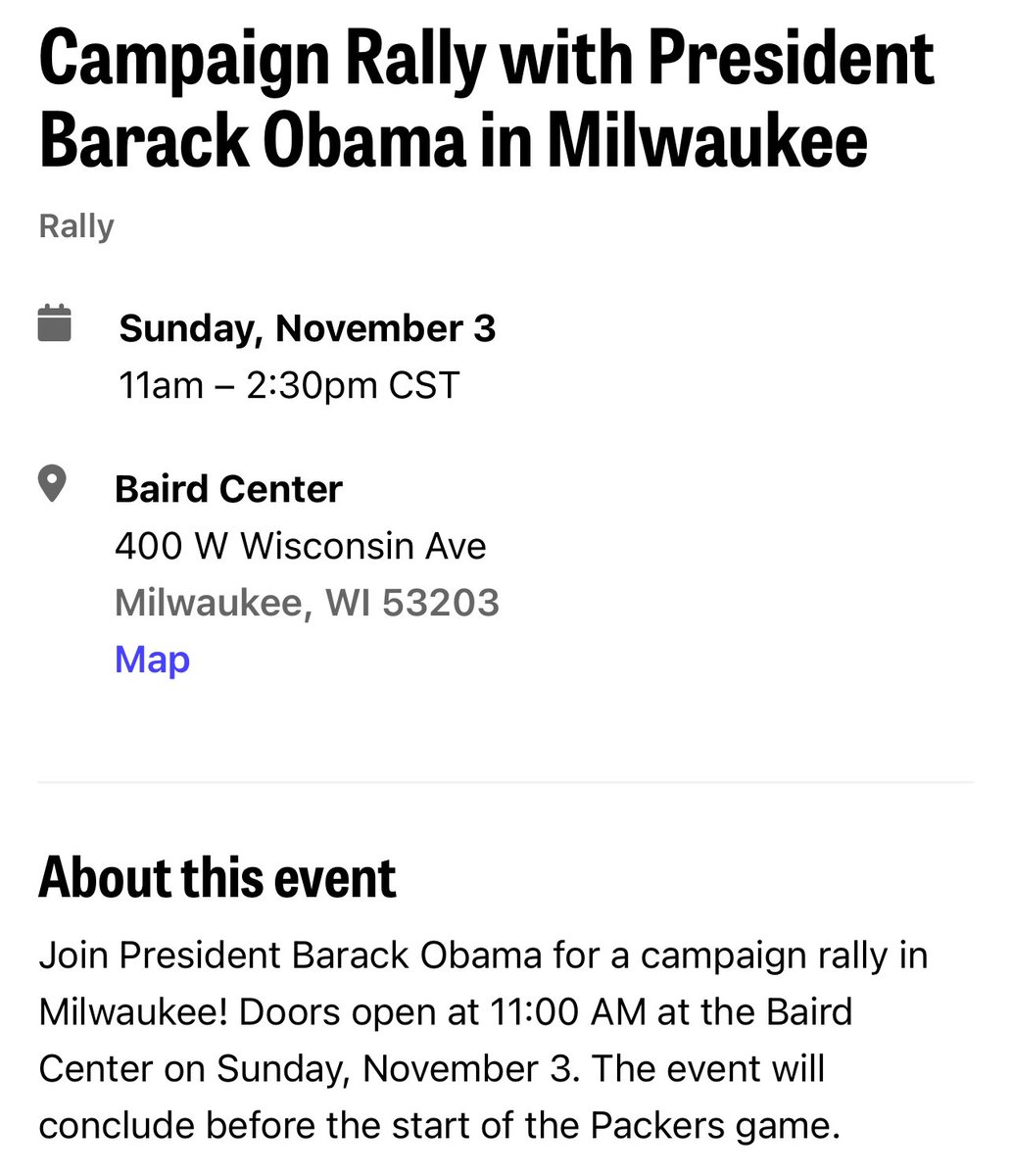 When you campaign for every vote but know the priorities of your electorate. President Obama will be in Milwaukee tomorrow. Importantly: “The event will conclude before the start of the Packers game.”